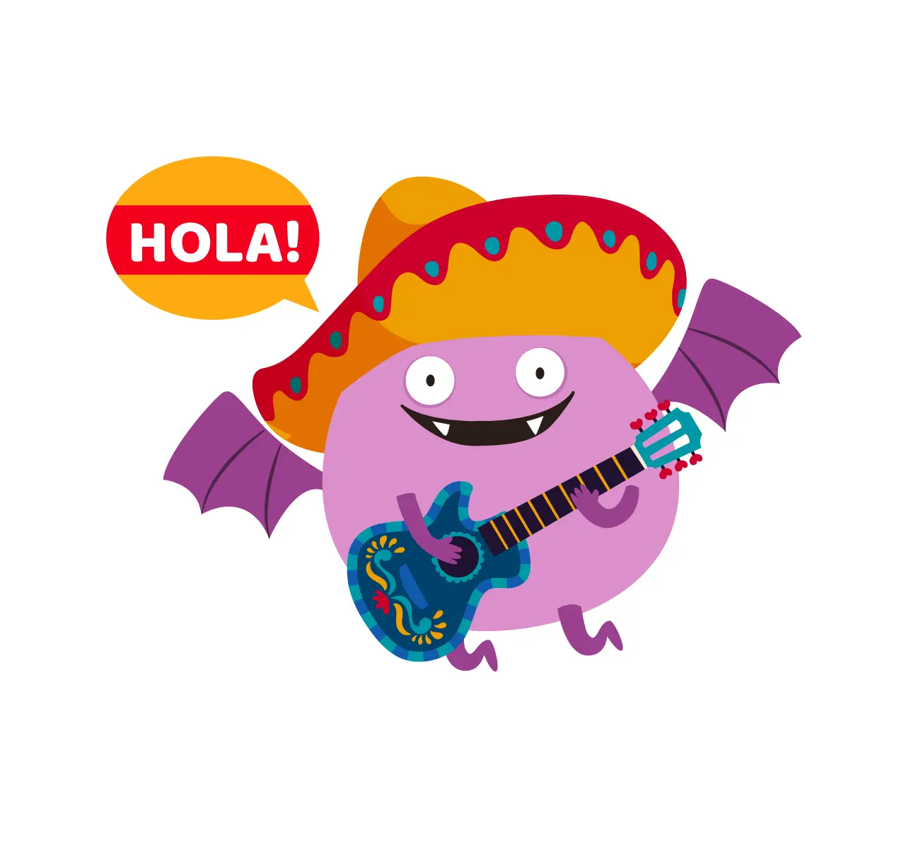 A cute monster talking in Spanish, as he learned in KidsBeeTV app for kids