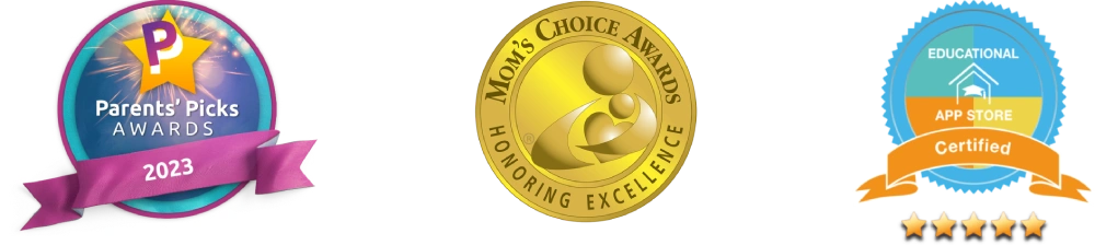 KidsBeeTV awards: Parents’ Picks Awards, Mom’s Choice Awards, and Educational App Store certification