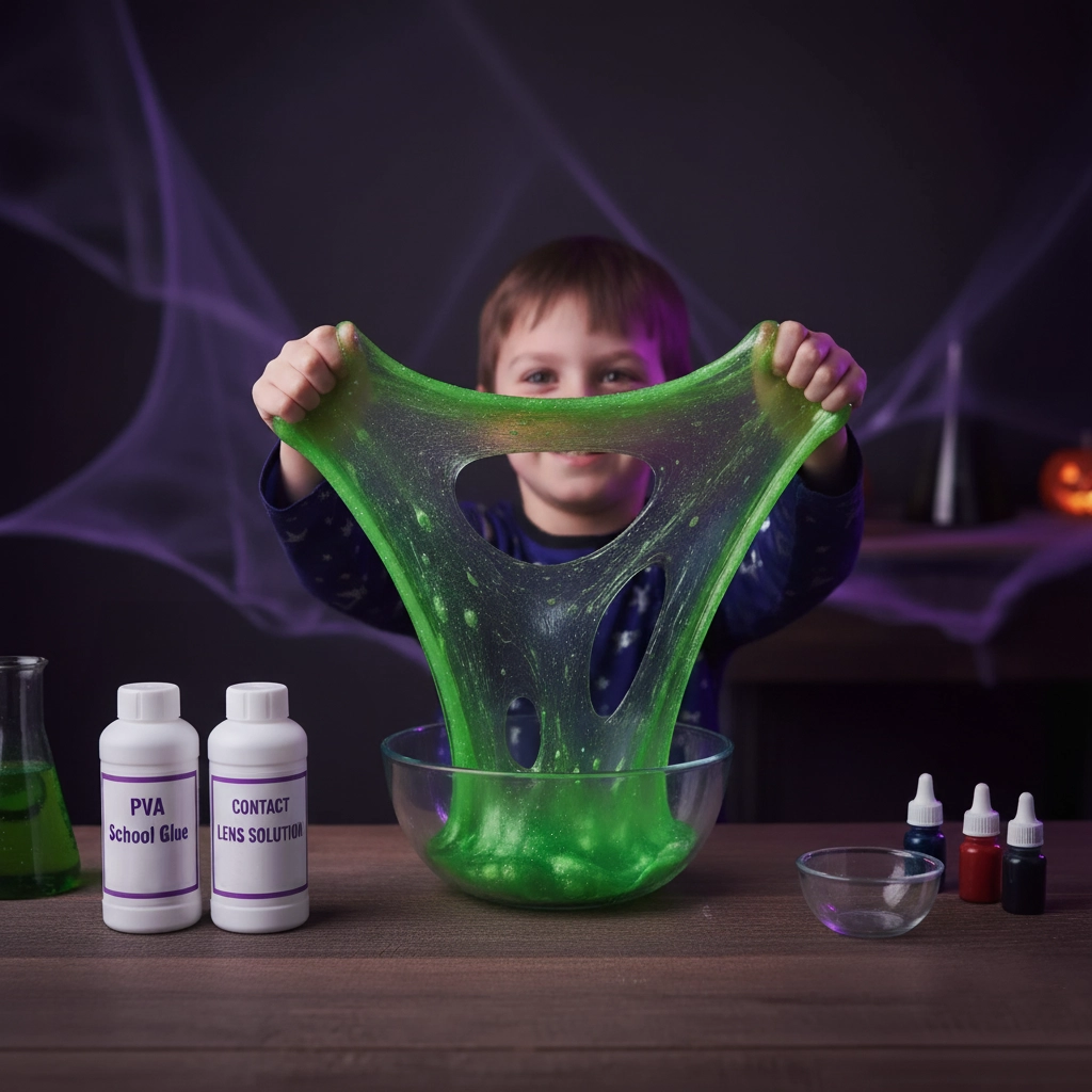 Kids Halloween Experiment: Classic Slime Family-led STEM activity – kids making monster slime