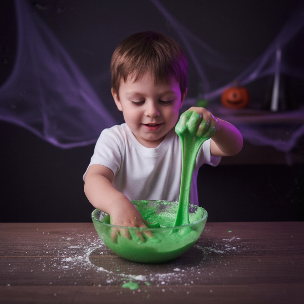 Kids Halloween Experiment: Monster Oobleck Family-led STEM activity – toddler friendly